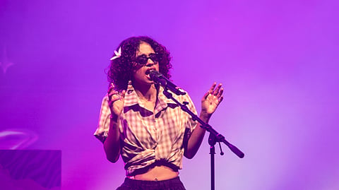 Indie artiste Sarah Black performs a set at the pop up park