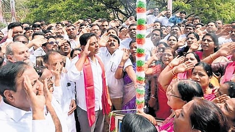 BRS working president KT Rama Rao during the Telangana Formation Day celebrations at Telangana Bhavan in Hyderabad on Tuesday
