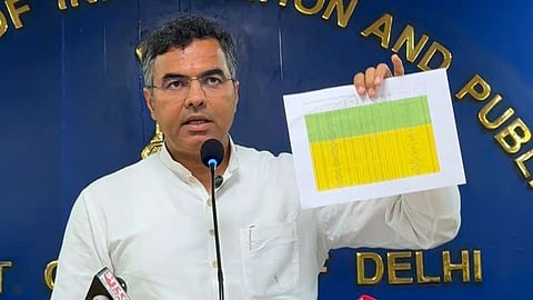 Water minister Parvesh Sahib Singh addressing the media on Tuesday