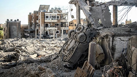 A photograph shows the aftermath of Israeli airstrikes in the Burj al-Chamali area near the southern city of Tyre, on June 2, 2026.