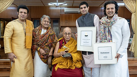 Dalai Lama formally receives Grammy from Amjad Ali Khan
