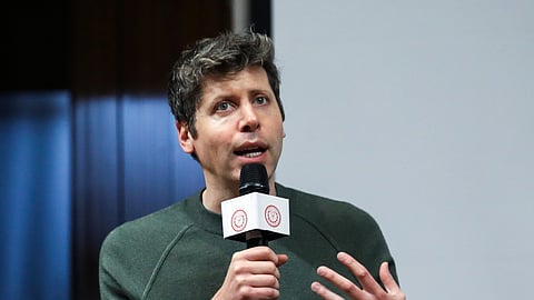 In this photo from Feb. 20, 2026, OpenAI CEO Sam Altman speaks during an interaction session at IIT in New Delhi.
