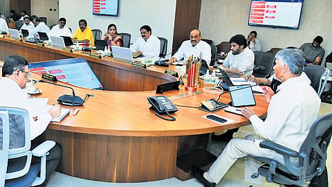 CM Nara Chandrababu Naidu addressing the Cabinet meeting at the Secretariat in Velagapudi on Thursday.