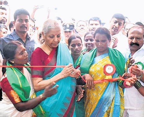 Union Finance Minister Nirmala Sitharaman inaugurates the Women-Led Agro-Processing Centre at Baddepalli in Yadgir district on Thursday