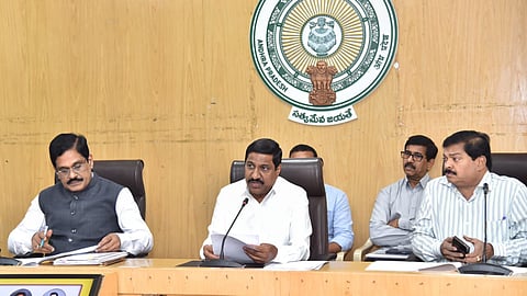 R&B minister BC Janardhan Reddy addressing the media at Secretariat in Velagapudi on Wednesday.