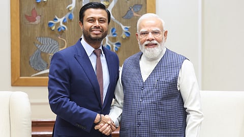 Prime Minister Narendra Modi with AirTrunk CEO Robin Khuda in New Delhi on Friday, June 5, 2026.