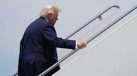 President Donald Trump boards Air Force One, Friday, June 5, 2026, at Joint Base Andrews, Md.