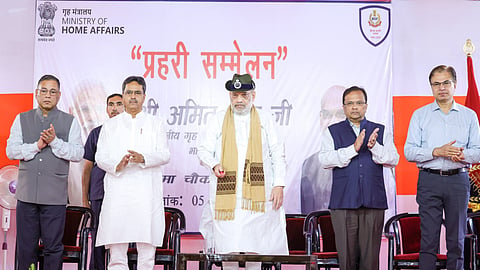 Union Home Minister Amit Shah addressing the BSF personnel at Lankamura Border Outpost in Tripura.