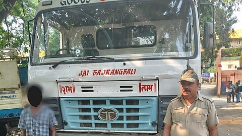 One of the three trucks seized for transporting sand illegally.