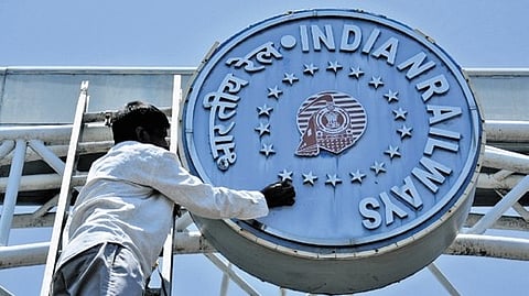 Workers add stars to make count 18 as Indian Railways revises their logo incorporating 18 stars, marking the South Coast Railway (SCoR) as the country’s 18th railway zone outside Vijayawada railway station on Thursday.