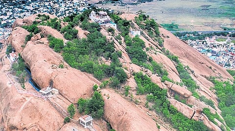A bird’s eye view of the Thiruparankundram hill in Madurai.