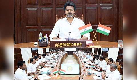 Chief Minister C Joseph Vijay chaired the cabinet meeting at the secretariat on Friday.