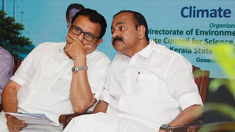 Kerala Chief Minister V. D. Satheesan shares a conversation with Minister K. Muraleedharan during the State-level World Environment Day 2026 celebrations in Thiruvananthapuram on Friday.
