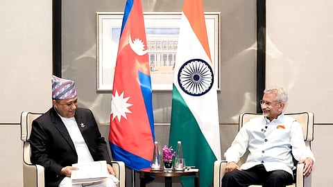 External Affairs Minister S Jaishankar with Nepal’s Foreign Minister Shisir Khanal.