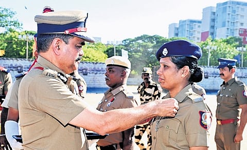 GCP Commissioner A Amalraj presenting the medals to an awardee on Friday