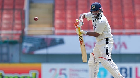 India's Rishabh Pant plays a shot on day two of a Test cricket match between India and Afghanistan, in Mullanpur, Sunday, June 7, 2026.