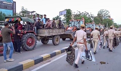 Security heightened during a demolition drive in Jaipur's Malviya Nagar area, Rajasthan, Monday, June 8, 2026.