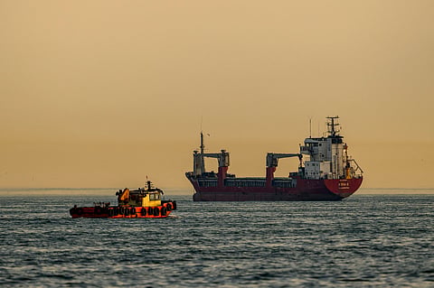 The Mongolia-flagged cargo ship "Azra C" lies at anchor in the Sea of Marmara off Istanbul on June 4, 2026.