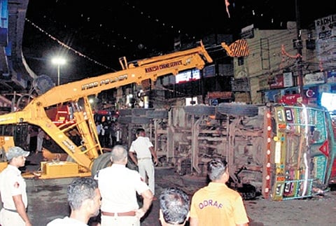 Police and ODRAF personnel at the accident site on Sunday