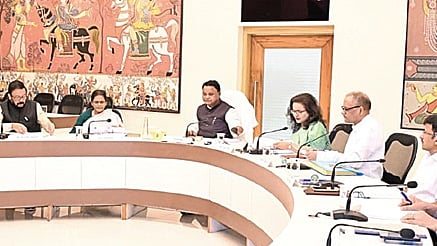 CM Mohan Charan Majhi chairing the cabinet meeting at Lok Seva Bhawan.