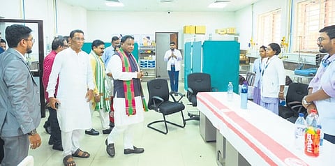 Chief Minister Mohan Charan Majhi taking a tour of the newly-constructed teaching hospital in Baripada after its inauguration on Monday