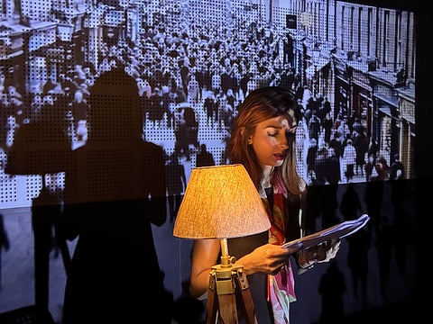 Writer Aishwarya Jha during the dramatised reading of 'Eveline', staged at Delhi's Oddbird Theatre in 2025