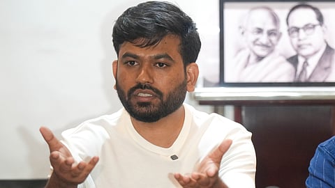 Cockroach Janata Party (CJP) Founder Abhijeet Dipke addresses a press conference ahead of a protest, in Pune, Maharashtra, Thursday, June 11, 2026.