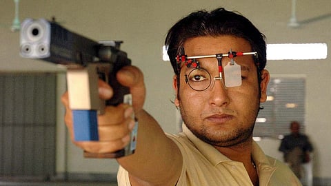 Jaspal Rana in action during the 4th Sajjan Singh Sethi Masters Shooting Championship, in Jalandhar, Punjab, in this photo dated April 10, 2006.