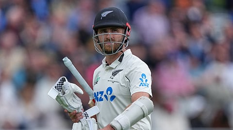 New Zealand's Kane Williamson leaves the pitch after losing his wicket during the first day of the test match between England and New Zealand at Lord's cricket ground in London, Thursday, June 4, 2026.