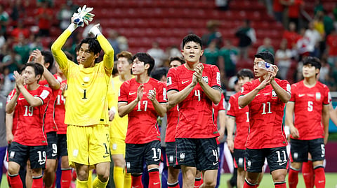 South Korea's players celebrate after winning the 2026 World Cup Group A football match between South Korea and the Czech Republic at the Guadalajara Stadium in Zapopan on June 11, 2026.
