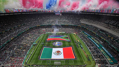 A general view of the Mexico City stadium ahead of the World Cup Group A soccer match between Mexico and South Africa in Mexico City, Thursday, June 11, 2026.