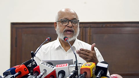 CPI(M) General Secretary and former Rajya Sabha Member MA Baby addresses a press conference at the party office in New Delhi.