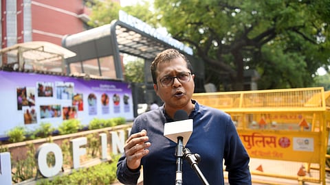 Trinamool Congress leader and former Rajya Sabha MP Saket Gokhale speaks to the media in New Delhi.