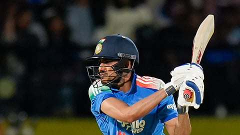India's captain Shubman Gill plays a shot during an ODI cricket match between India and Afghanistan, in Dharamshala, Himachal Pradesh, Saturday, June 13, 2026.