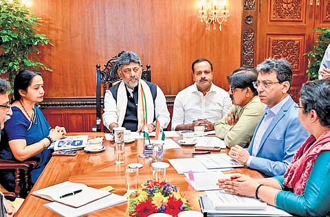 Chief Minister DK Shivakumar chairs a meeting on the reopening of schools in Vidhana Soudha on Saturday