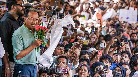 Activist Sonam Wangchuk addresses a gathering during a protest staged by the Cockroach Janta Party and other organisations, demanding the resignation of Union Education Minister Dharmendra Pradhan over the NEET paper leak and the irregularities related to the CBSE''s on-screen marking system, at Dharna Chowk, in Hyderabad, Telangana, Sunday, June 14, 2026.