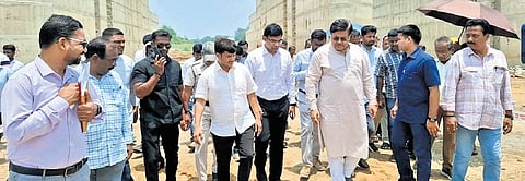 Minister Prithiviraj Harichandan inspecting the works along with others