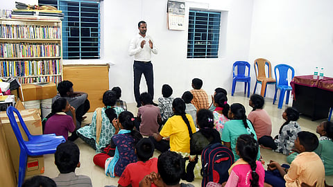 Vishanth takes tuition classes in Ennore for children studying in government schools