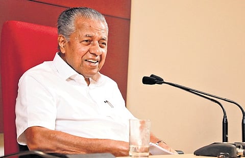 Leader of Opposition Pinarayi Vijayan during a press conference at AKG Centre on Sunday
