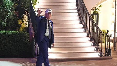President Donald Trump departs at the conclusion of the UFC Freedom 250 on the South Lawn of the White House, Monday, June 15, 2026.