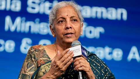 Union Finance and Corporate Affairs Minister Nirmala Sitharaman speaks during the Mindmine Summit 2026, in New Delhi, Monday, June 15, 2026.
