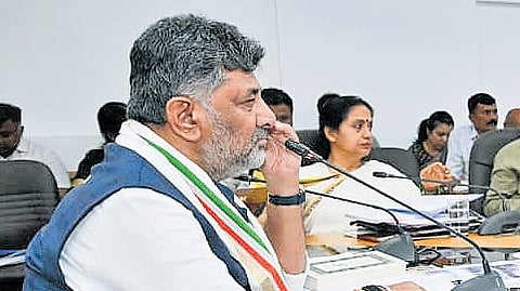 Chief Minister DK Shivakumar holds a review meeting with officials of various departments in Vidhana Soudha on Monday