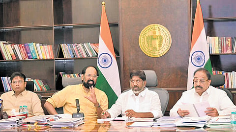 Deputy Chief Minister Mallu Bhatti Vikramarka chairs a meeting of the Cabinet Sub-Committee on Agriculture at Praja Bhavan in Hyderabad on Monday