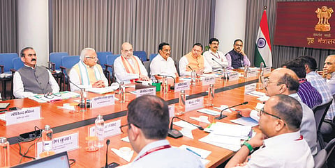 Union Home Minister Amit Shah chairing a meeting on Monday in New Delhi