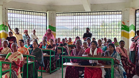 Women attending a meeting convened by Pudur panchayat authorities to explain the delay in the MGNREGA wages payment