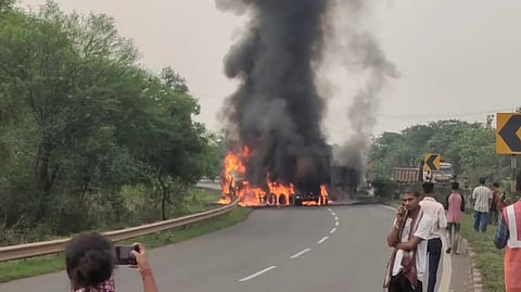 At around 6.45 am, the speeding empty truck veered off the carriageway, crossed the median and rammed into the other truck coming from the opposite direction, he said.