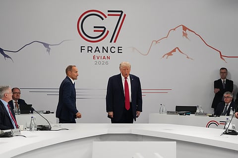 US President Donald Trump arrives for a working session at the G7 summit in Evian-les-Bains, France, Wednesday, June 17, 2026.