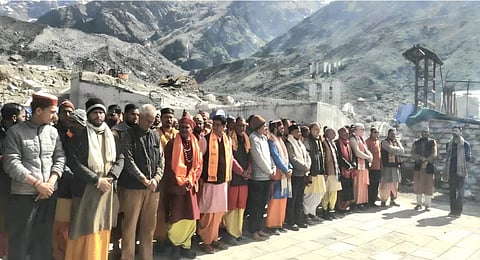 Hundreds assembled in the temple courtyard for a memorial service, observing a two-minute silence for the thousands of pilgrims, locals and rescue workers who perished on June 16-17, 2013.