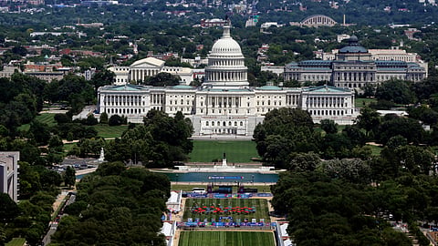 The US Capitol and National Mall are seen as the setup for the America 250 celebration in Washington on Saturday, June 13, 2026.