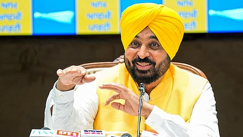 In this photo from May 29, 2026, Punjab Chief Minister Bhagwant Mann addresses a press conference in Chandigarh.